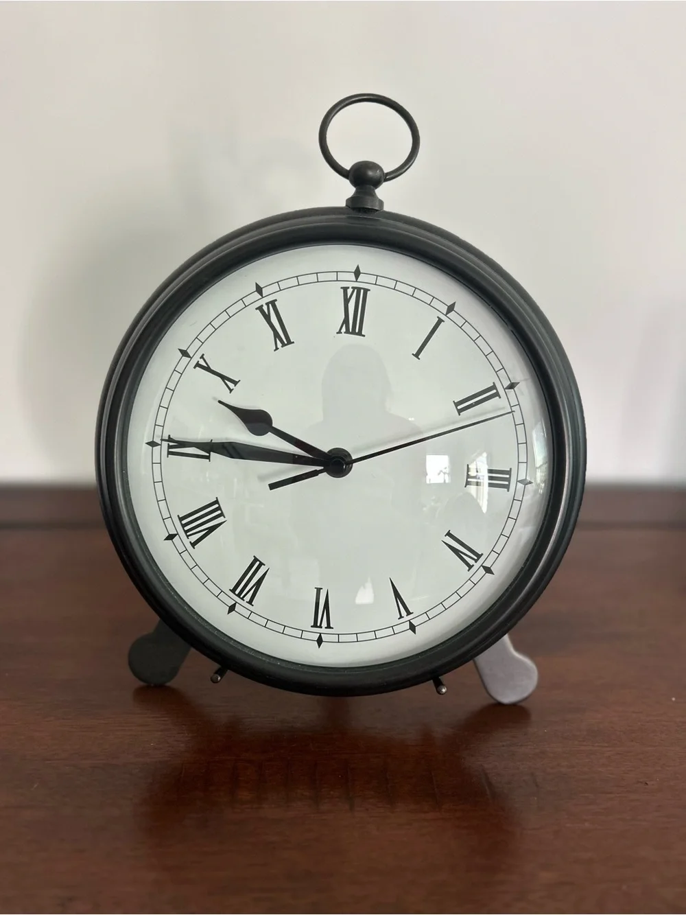 Pottery Barn Black Round Roman Numeral Mantel Clock